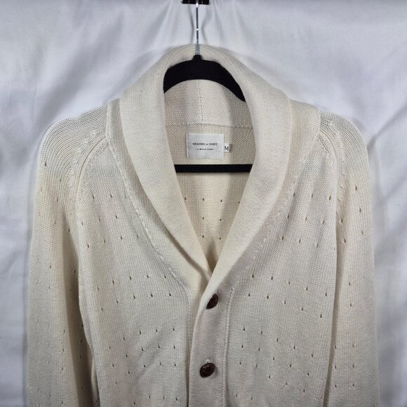 Micah Cohen Sweater Mens M Ivory Wool Knit Cardigan Long Sleeve V Neck Pockets - Picture 3 of 8